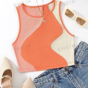 SHEIN orange color block crop tank top